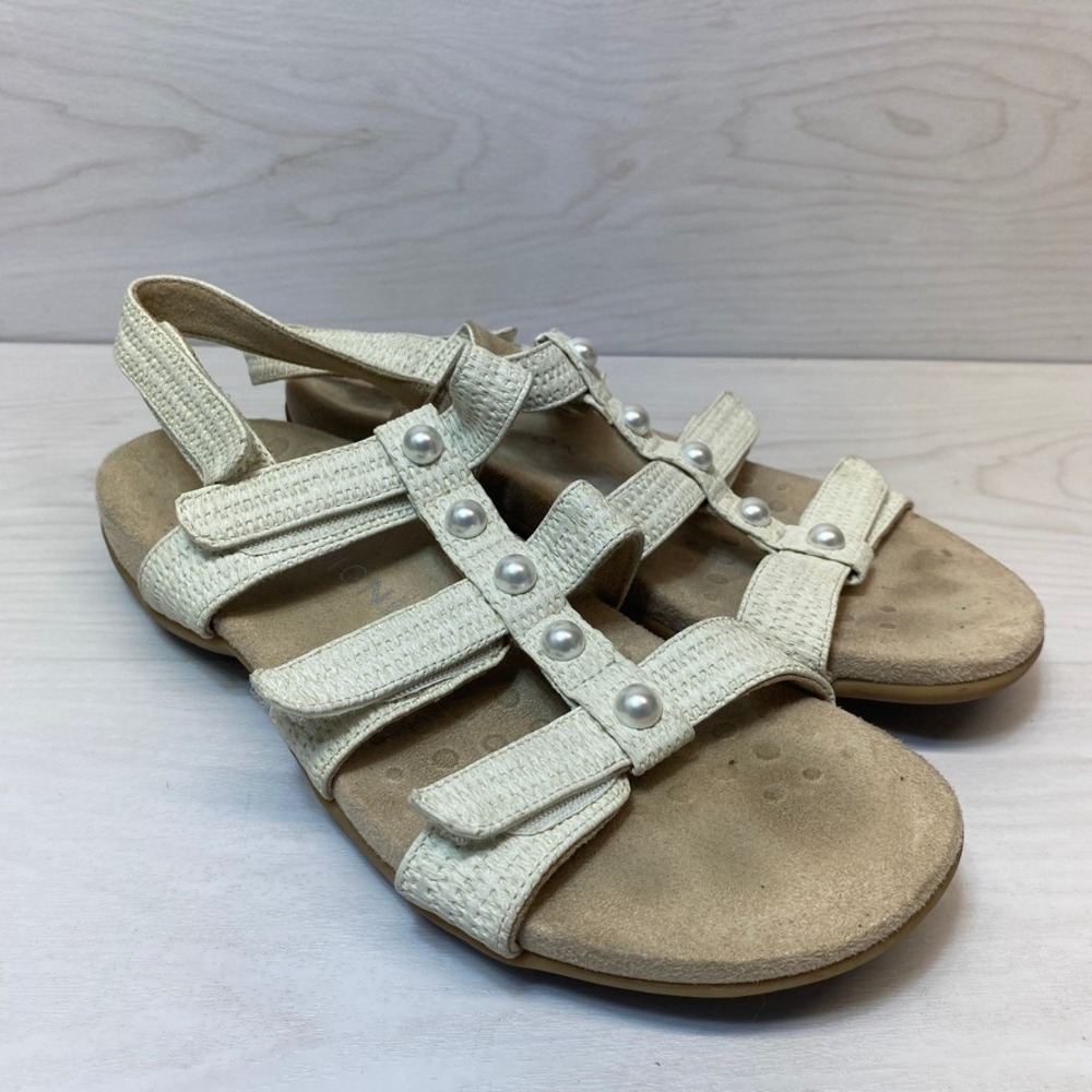 Vionic Womens 9 Amber Pearl Strappy Orthotic Sandals Cream‎ Comfort Walking